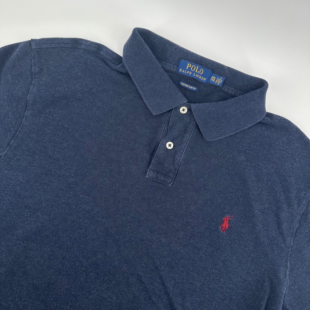 Polo Ralph Lauren Navy Blue XXL Mens Custom‎ Slim Fit Polo Shirt, Red Pony